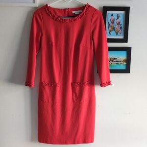 Boden Red Long Sleeve Dress with Ruffle Details